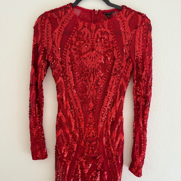 GUESS Red Sequin Bodycon Mini Dress – XS | Long Sleeve Party Dress - Picture 1 of 9